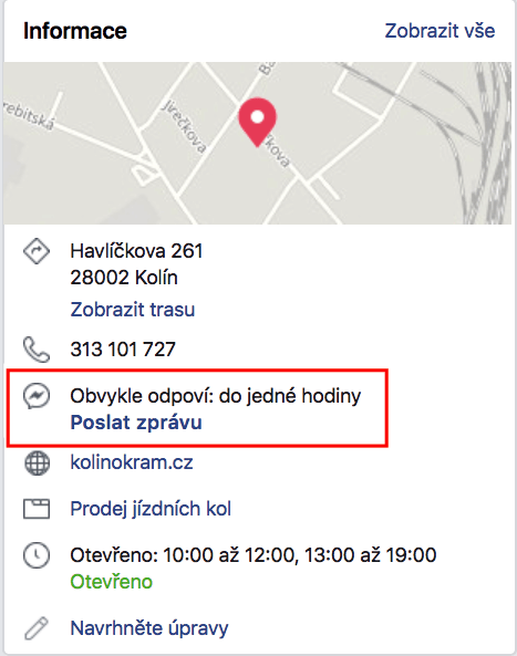 FB komunikace kolínských e-shopů