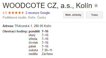 Otevírací doba Woodcote na Google Moje Firma