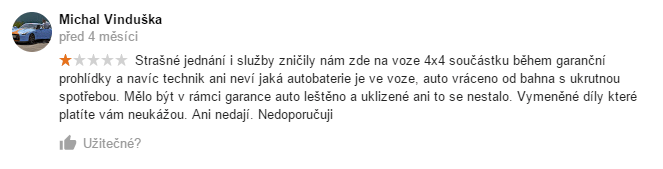 Nespokojené hodnocení bez reakce na profilu Moje Firma